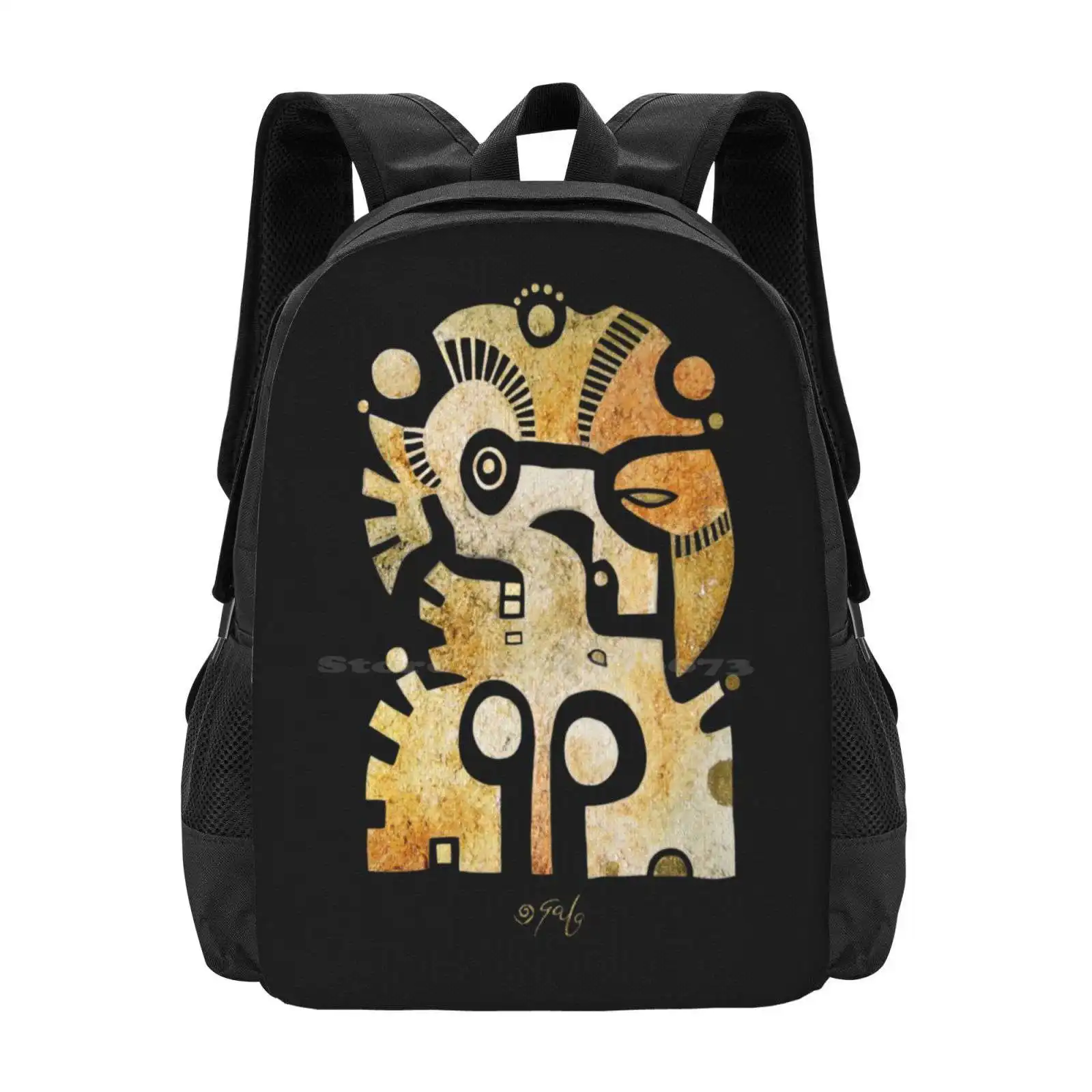 

Aztek Und Taube Backpack For Student School Laptop Travel Bag Black Aztec Indians Bird Golden Ocker South America Eagle