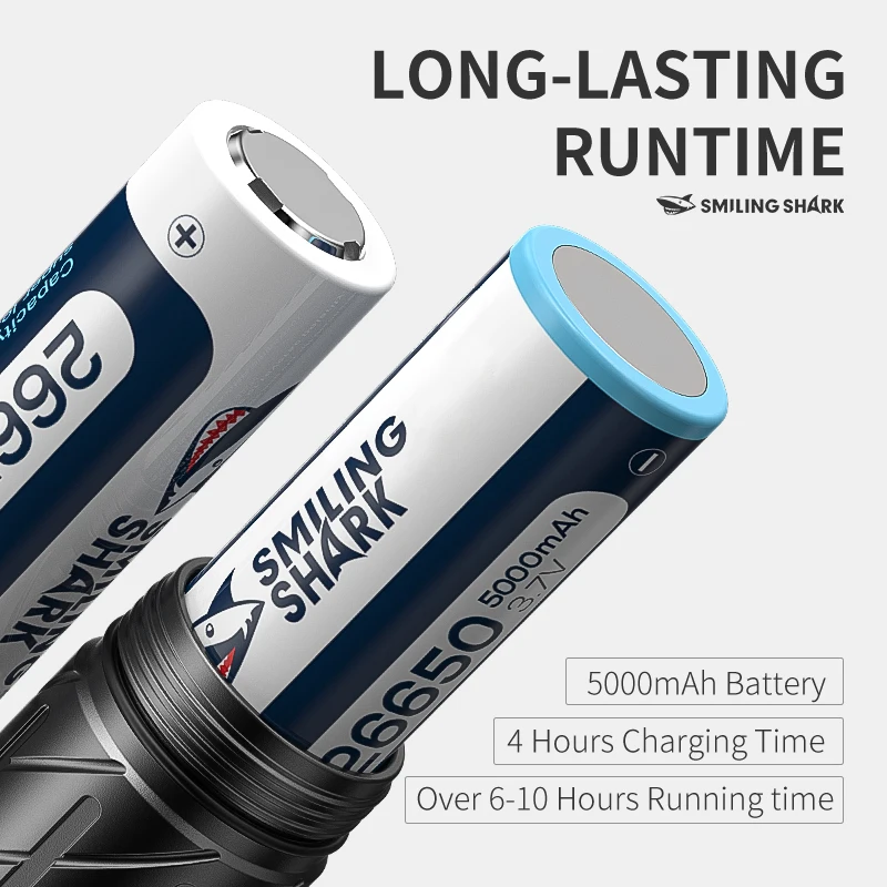 1pc sorridente tubarão SD-7015 lanterna led, lanterna portátil super brilhante, luz de flash de longa duração recarregável para ao ar livre