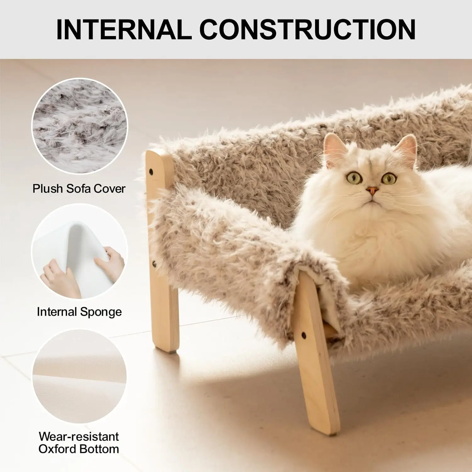 Imagem -02 - Mewoofun-cama de Madeira com Pelúcia para Gatos e Cães Pequenos Almofadas Macias para Gatos Ninho para Animais Quatro Estações Sofá para Gatos