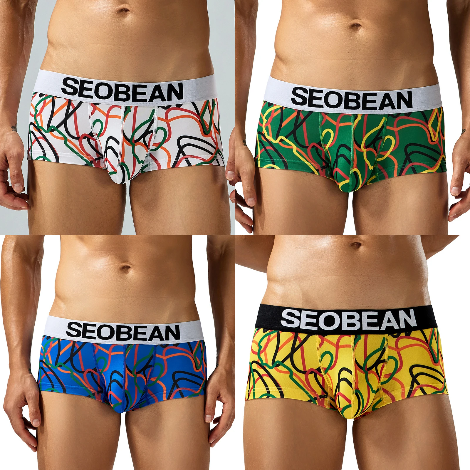 

4-Pack SEOBEAN Men's Boxer Shorts Fashionable U-Shaped Design Ice-Cool Comfortable Non-Encumbering Four-Corner Underwear