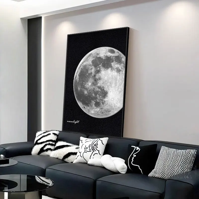 

Moon living room decorative painting sofa background wall cream wind high-end mural abstract modern simple entrance hanging