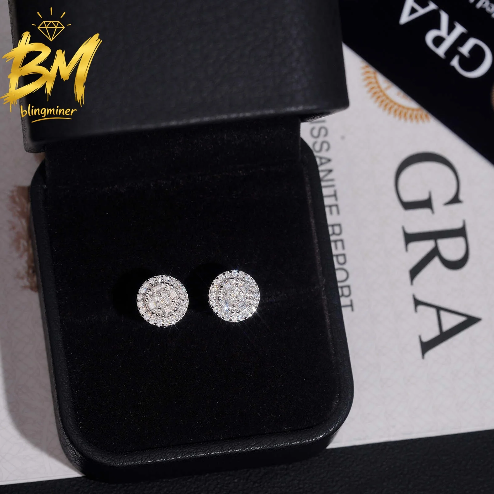 Blingminer Hot Sale Round VVS Moissanite Earrings For Men Women S925 Silver Ear Studs Jewelry Pass Diamonds Tester GRA Free Ship