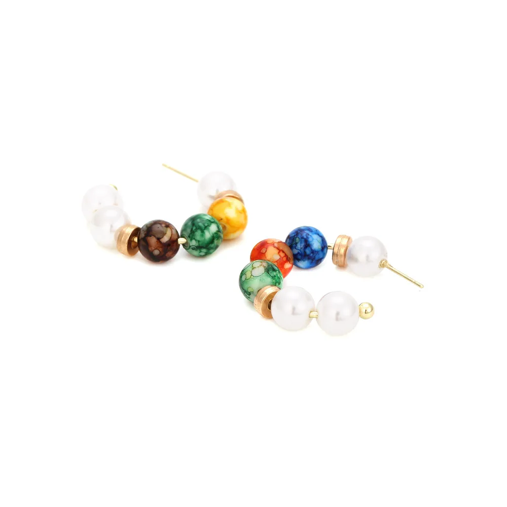 Retro C-shaped color matching handmade beaded earrings, personality temperament, geometric pearl stud earrings, female source