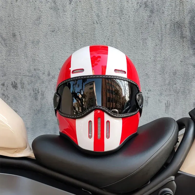 Helm sepeda motor wajah penuh Pria Wanita, helm keamanan Retro bersertifikat sepeda motor DOT tabrakan