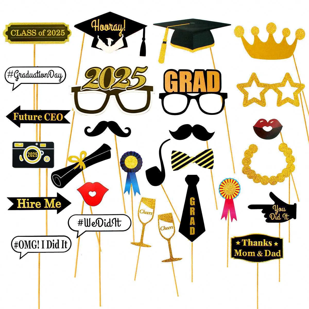 28pcs Paper Photo Booth Props Class of 2025 Graduation Party Decorations Photobooth Props Favors School Graduation Graduate