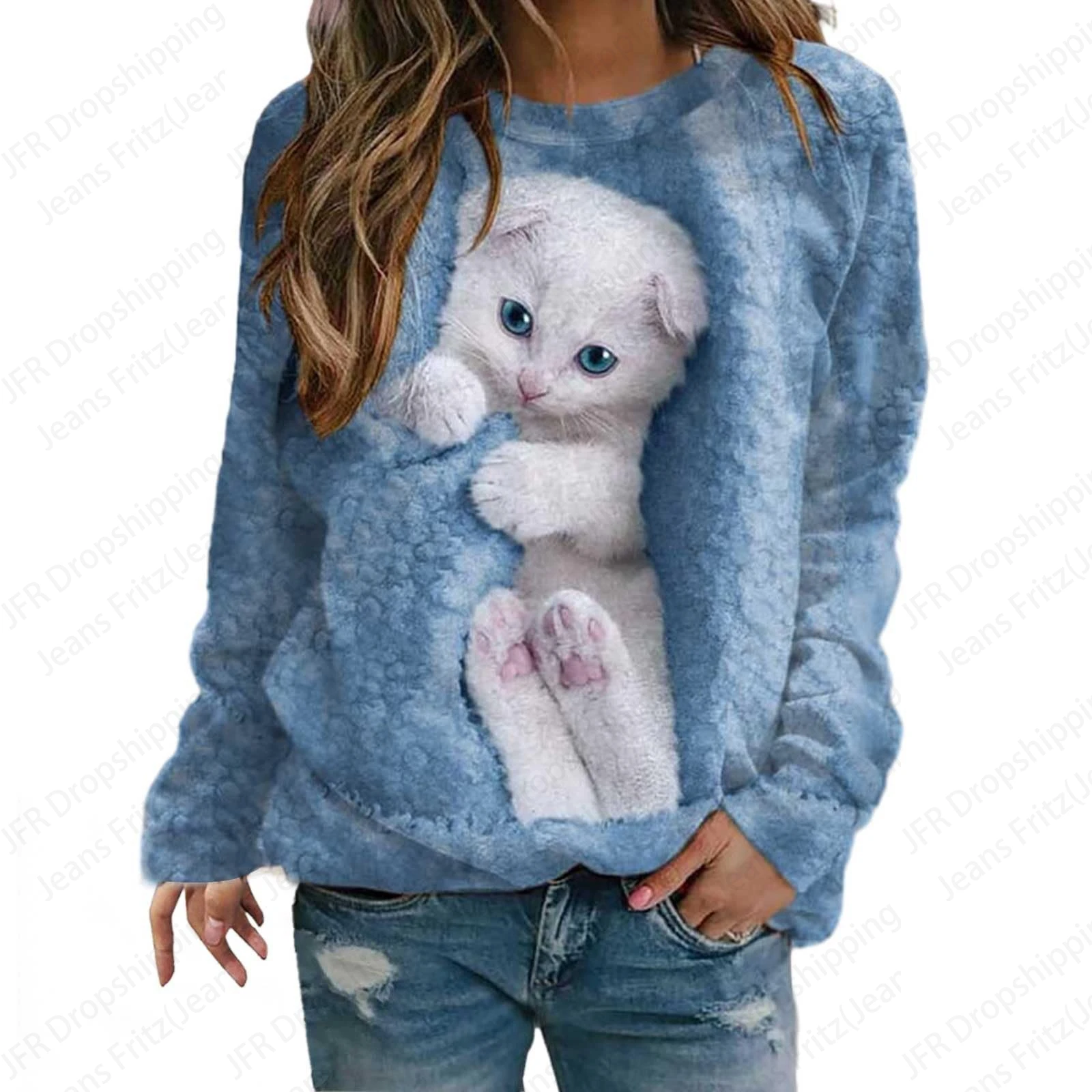 Cute Cat 3d Print Hoodies Women Fashion Sweatshirt O-Neck Hoodie Casual Kawaii Hoodies Sweatshirts Pullovers Odzież damska