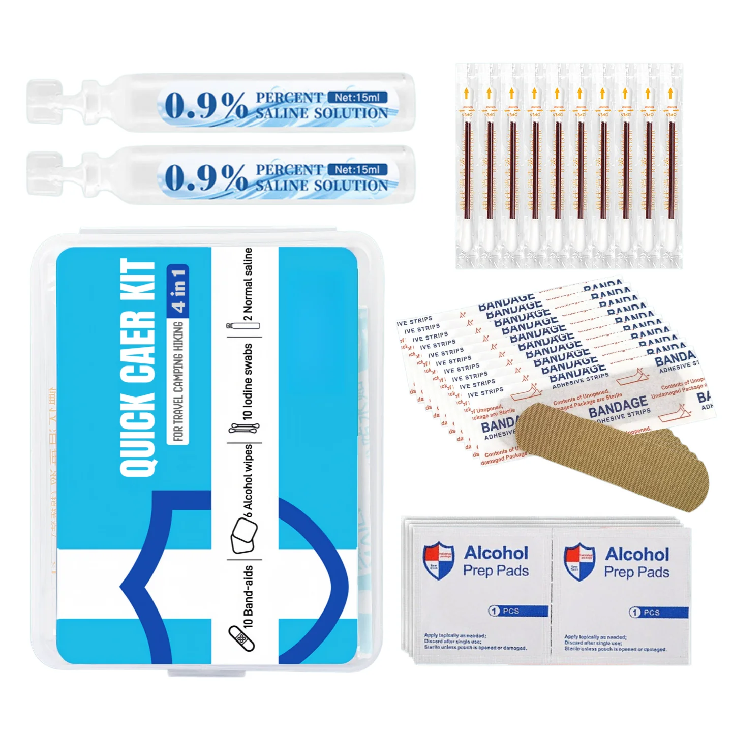 4 in 1 Iodophor Swab First Aid Kit Portable Disposable Disinfection Wound Care Plaster Skin Injury Home Travel Emergency Set
