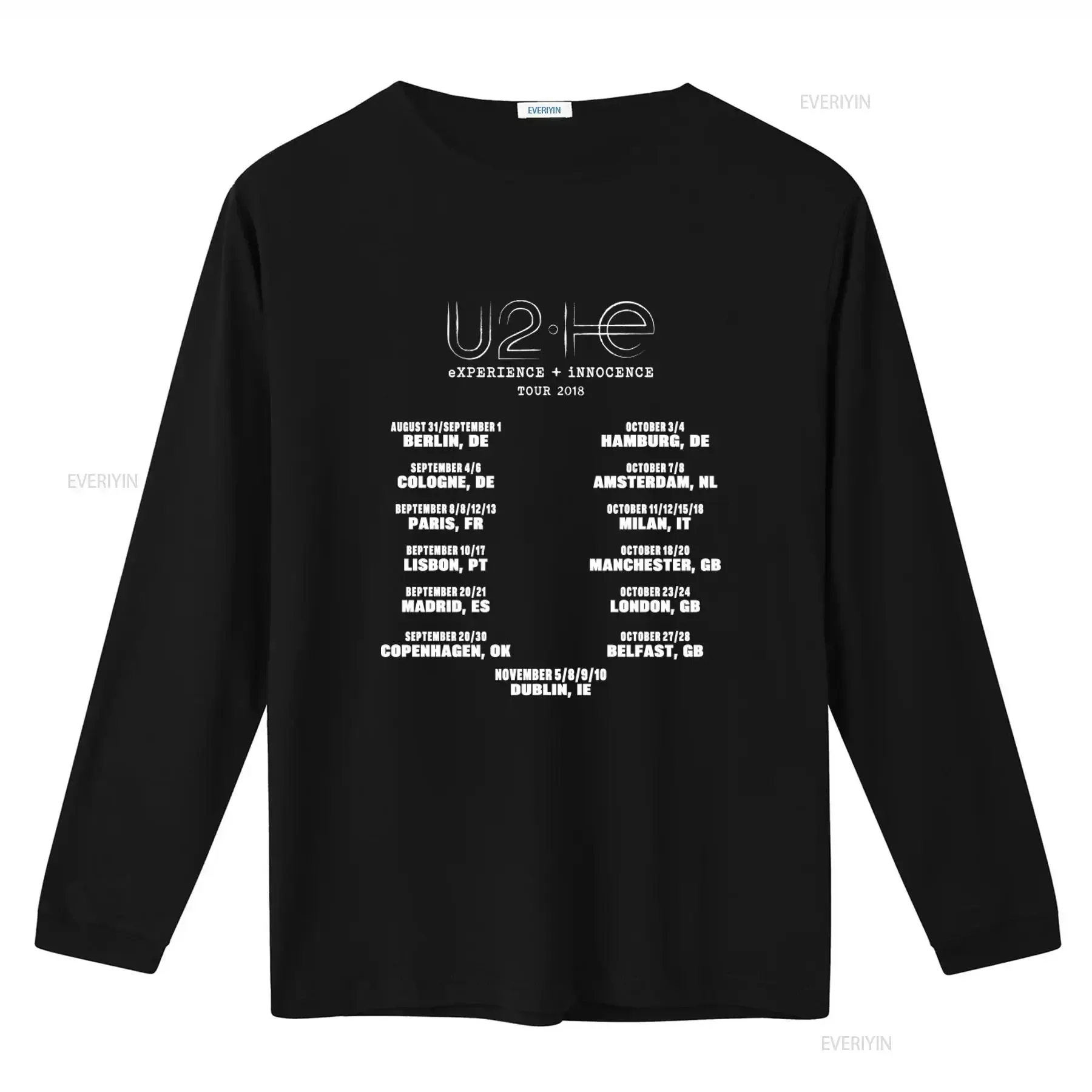 U2 2018 Tour Experience Innocence Logo Black T shirt with Backprint Limited Edition vintage Washed Stylish graphic