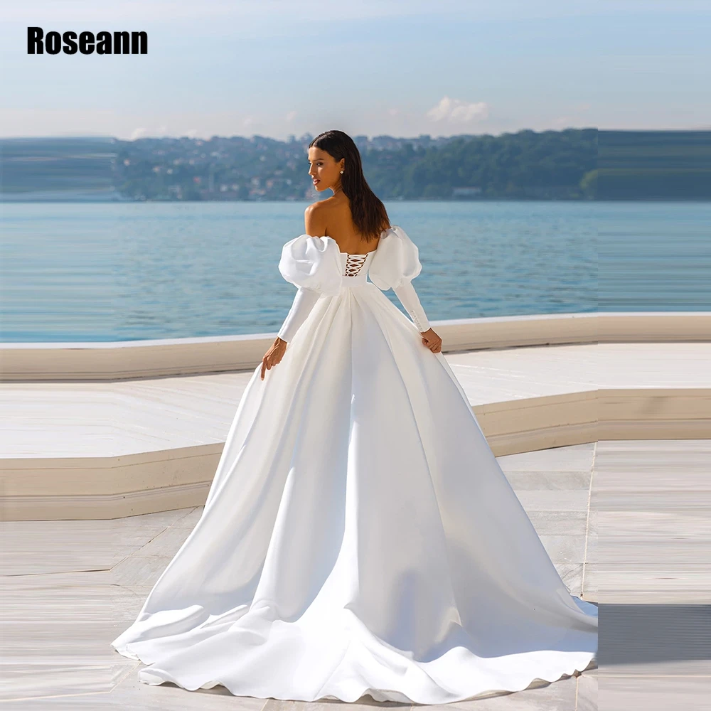 Customized High Quality Satin Wedding Dresses 2026 Princess Strapless Long Sleeves Bridal Gowns Lace Up A Line robe de mariée
