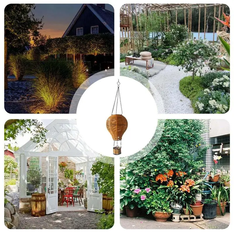 Lanterne en rotin lustre solaire conception de ballon à Air chaud résistant aux intempéries lampe lumineuse moderne éclairage suspendu pour porche jardin