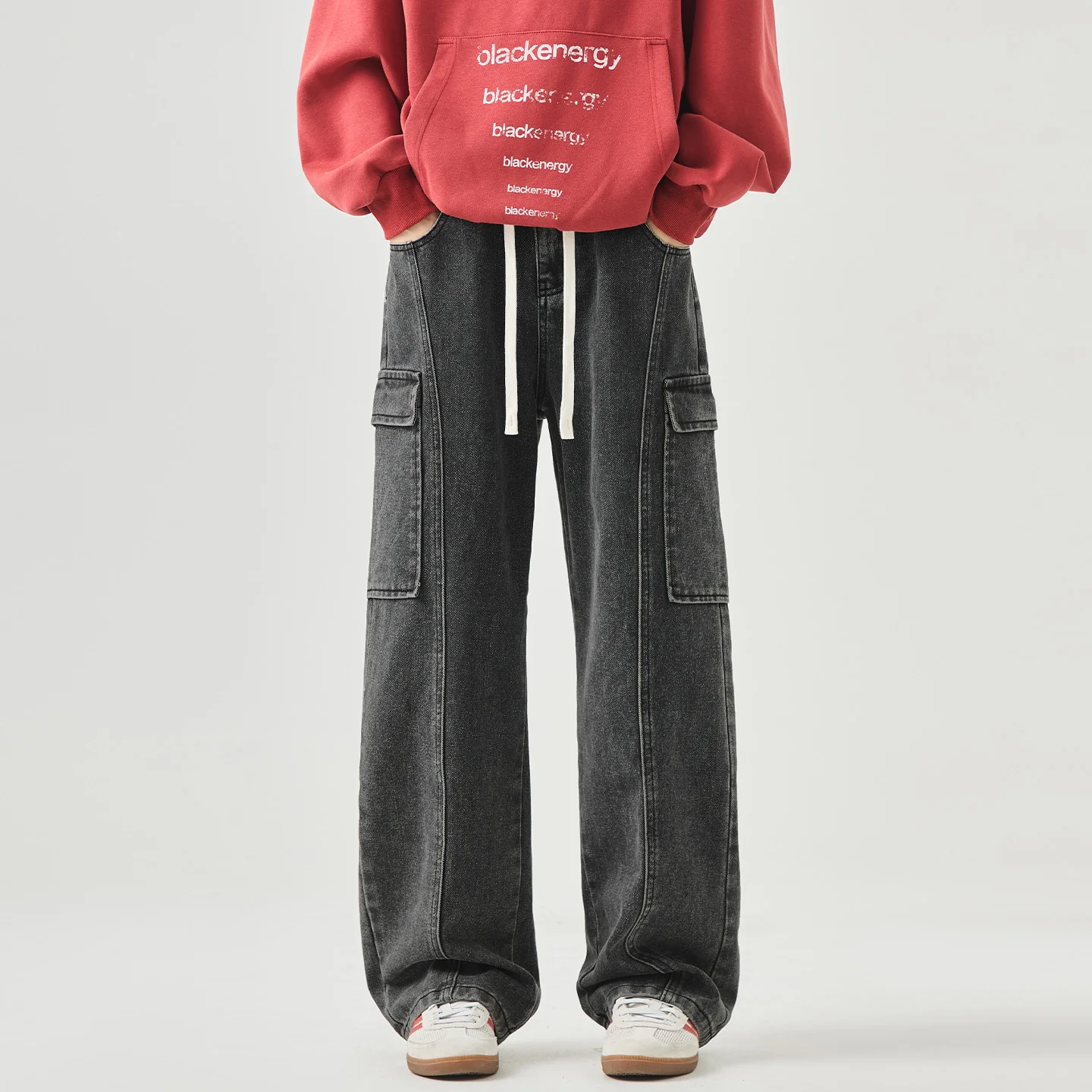 

Осень/зима 2025: мужские свободные прямые широкие джинсы | Повседневная американская рабочая одежда в стиле пэчворк