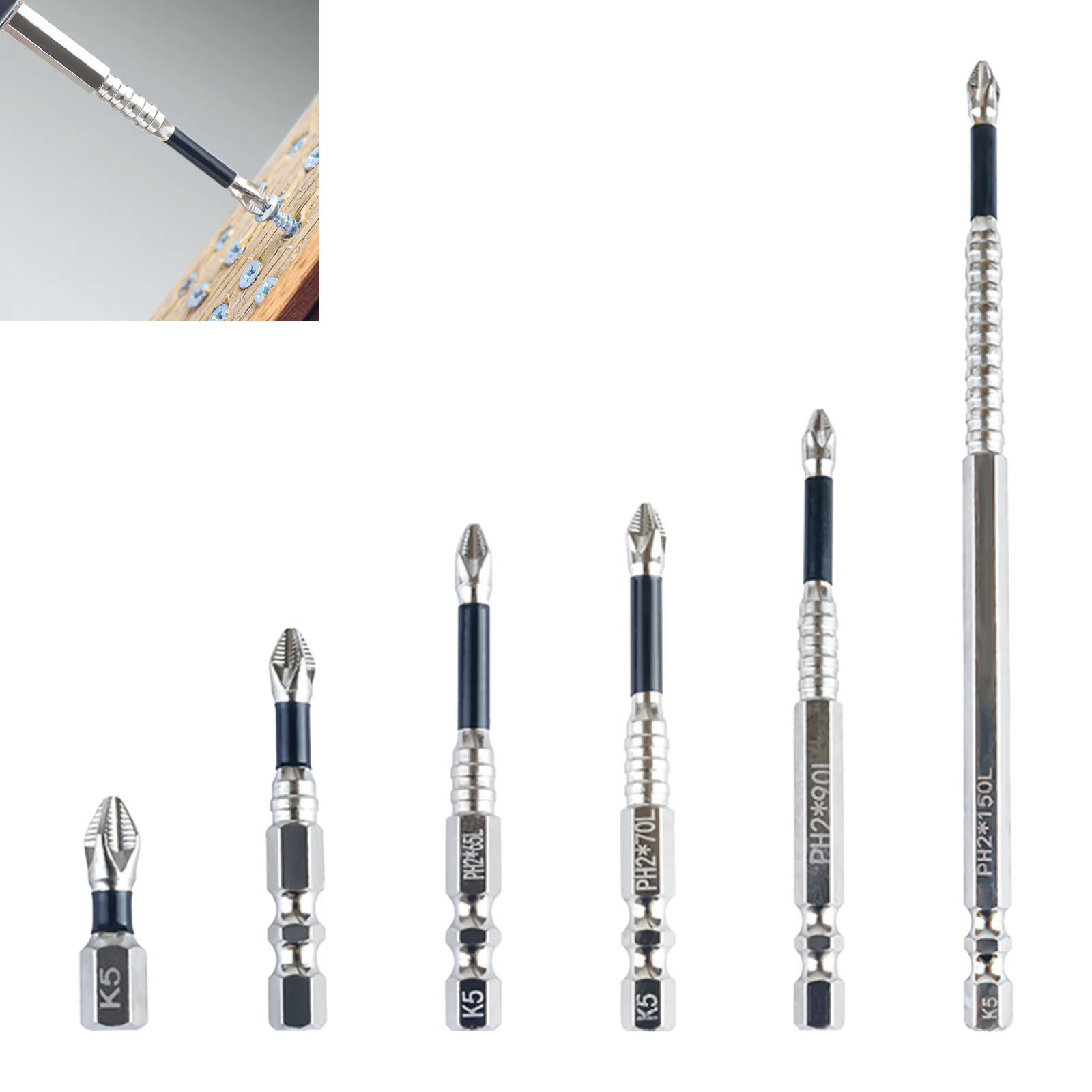 

6PCS Screwdriver Drill Bit Set Ergonomic Screwdriver Bits Wear-Resistant Drill Supplies Electric Accessories for Furniture