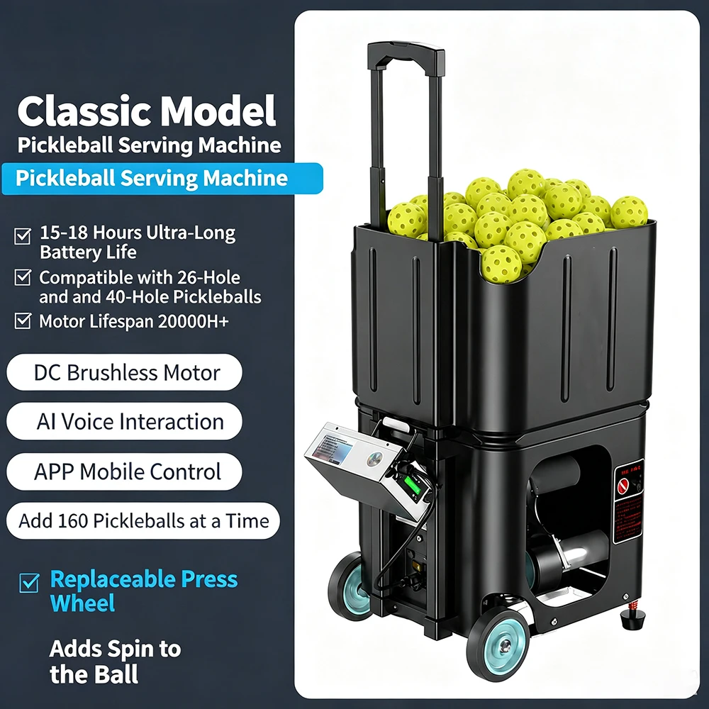 Lanceur de balles de pickleball et de tennis à hauteur réglable, contrôle intelligent multi-vitesses, machine d'entraînement portable à tige extensible