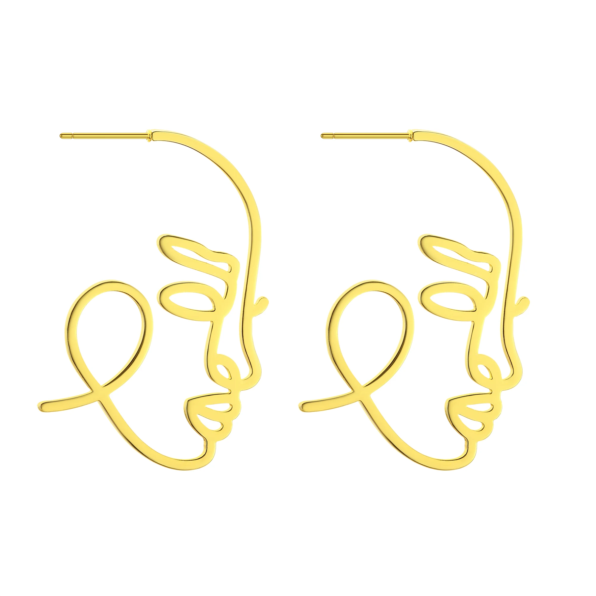 Fashion Lady Face Ear Stud Trend Stainless Steel Earrings for Women Girl Personalize Vintage Aesthetic Jewelry Set Accessories