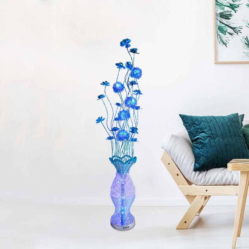 RONIN Nordic Blue Floor Lamp Modern Art Living Room Bedroom Aluminum Wire LED Romantic Countryside Flower Decorative Light