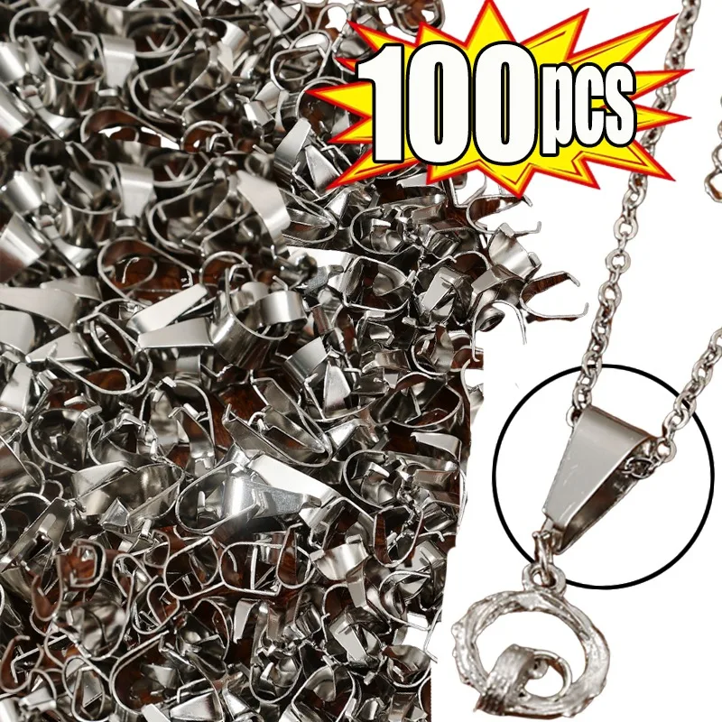 

100Pcs Stainless Steel Clip Clasps Pinch Bails for Jewelry DIY Rustproof Crimp Ends for Pendants Necklace Bracelet DIY Findings