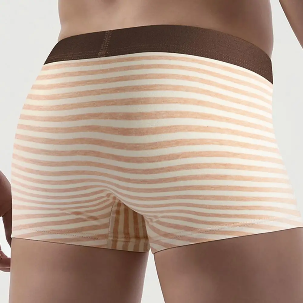 Men Cotton Boxer Shorts Fashion Striped Breathable Panties Male Comfortable Sexy U Bulge Pouch Underwear Butt Lifting Underpants