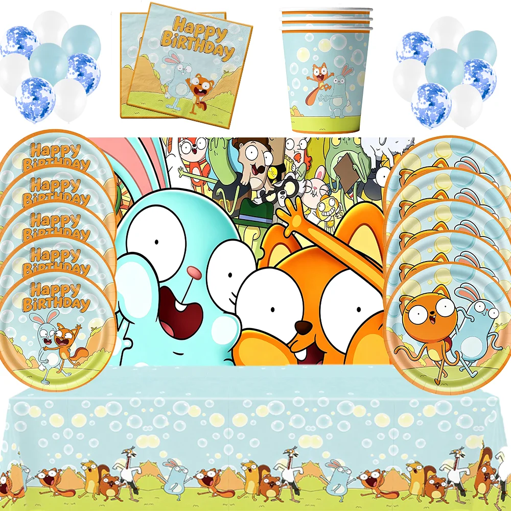 Orange Squirrel Qifu Kiff Adventure Theme Birthday Party Decoration Background Latex Balloon Tablecloth Tableware Banner Props