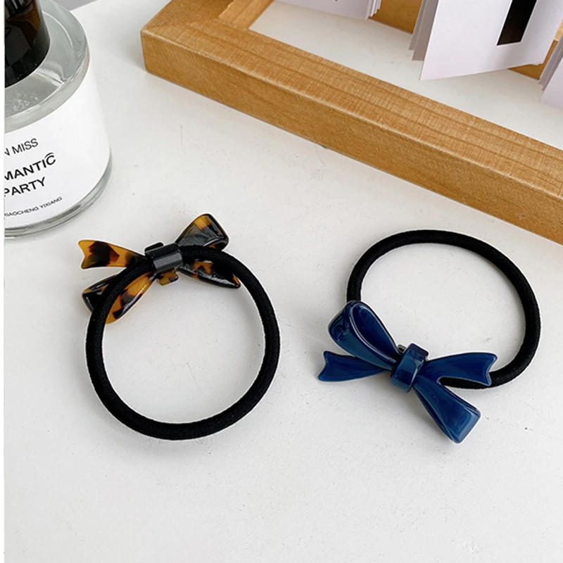 2022 Ins Hot Selling Acetate Bowknot Hair Ring High Resilience Thin Simple Elastic Hair Bands For Women