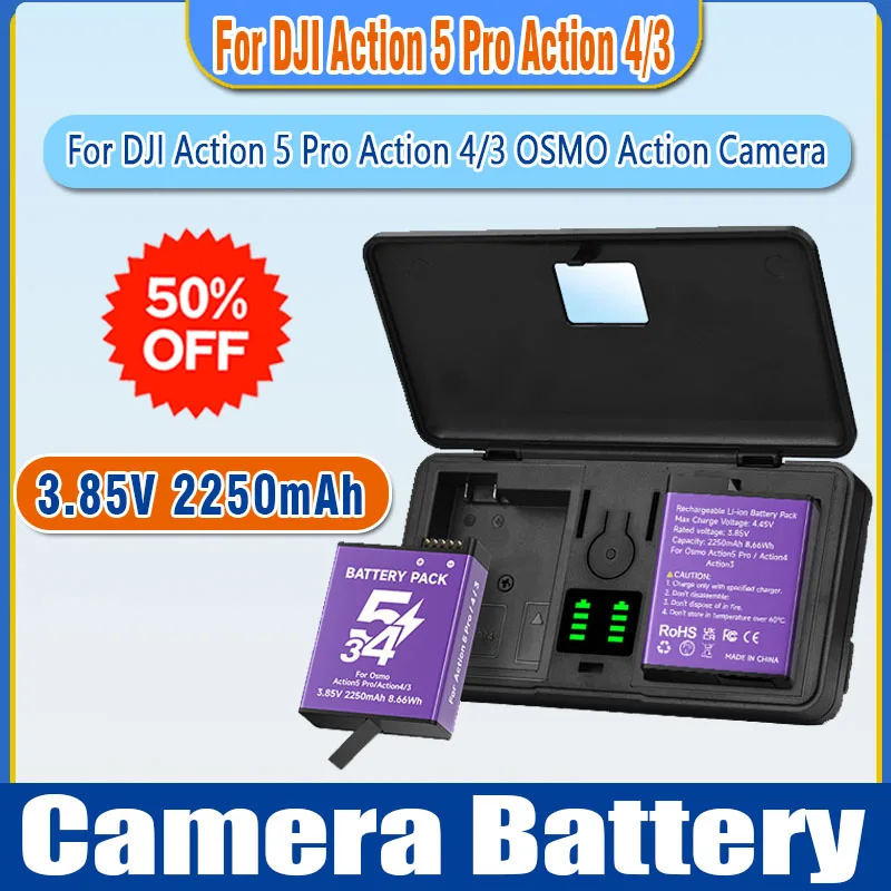 Battery Charger for DJI Action 5 Pro Action 4/3 OSMO Action Camera Multi-functional Battery, Storage Case Battery Charging Hub