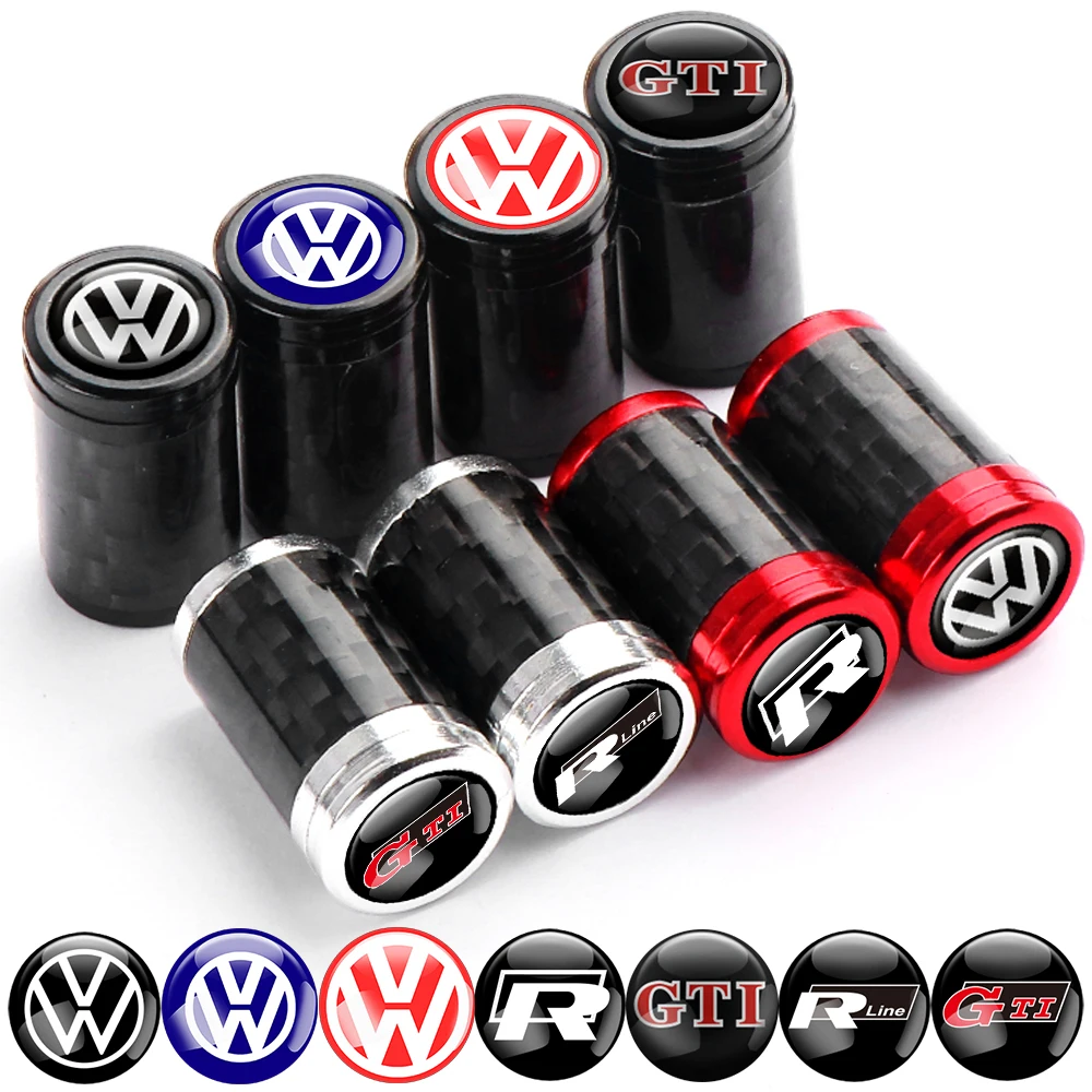 Car Wheel Tire Valve Caps Stem Covers Decoration For Volkswagen VW Scirocco Beetle R RLINE GTI T-ROC Golf Polo Jetta TDI Passat