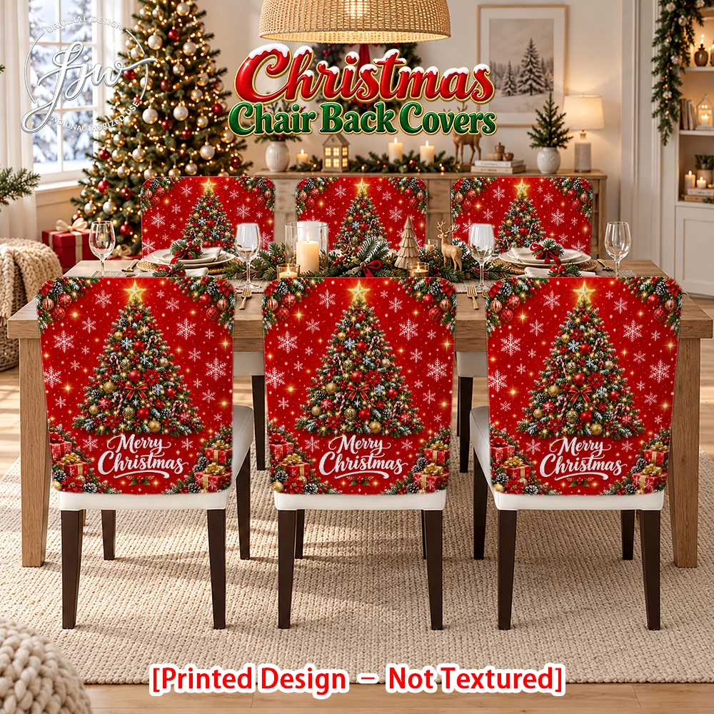 6/4/2pc Christmas Chair Back Covers, Festive Xmas Tree Snowflake Holiday Dining Chair Slipcovers for Home Party Decor