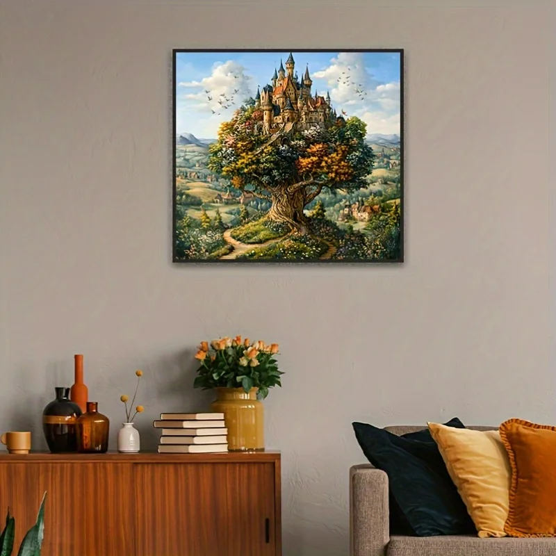 لغز صغير الحجم لغز شجرة القلعة 1000 قطعة ورقة بازل قطع لمحبي الطبيعة 38x38 سنتيمتر طباعة الغابات المسحورة