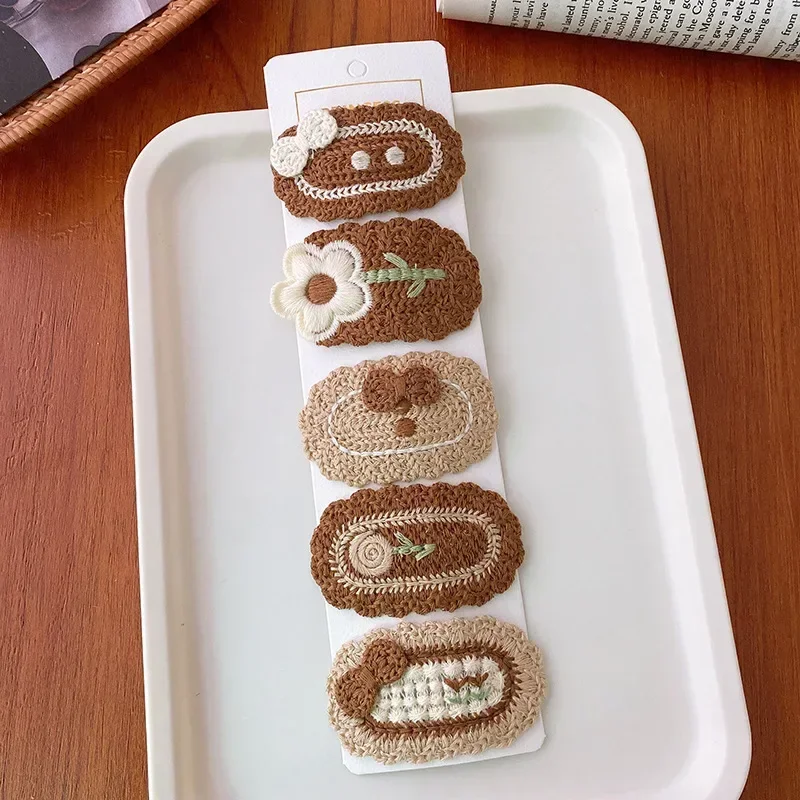 

5 шт. милых плюшевых заколок для волос с цветочным узором, вязаные, в корейском стиле, для маленьких девочек