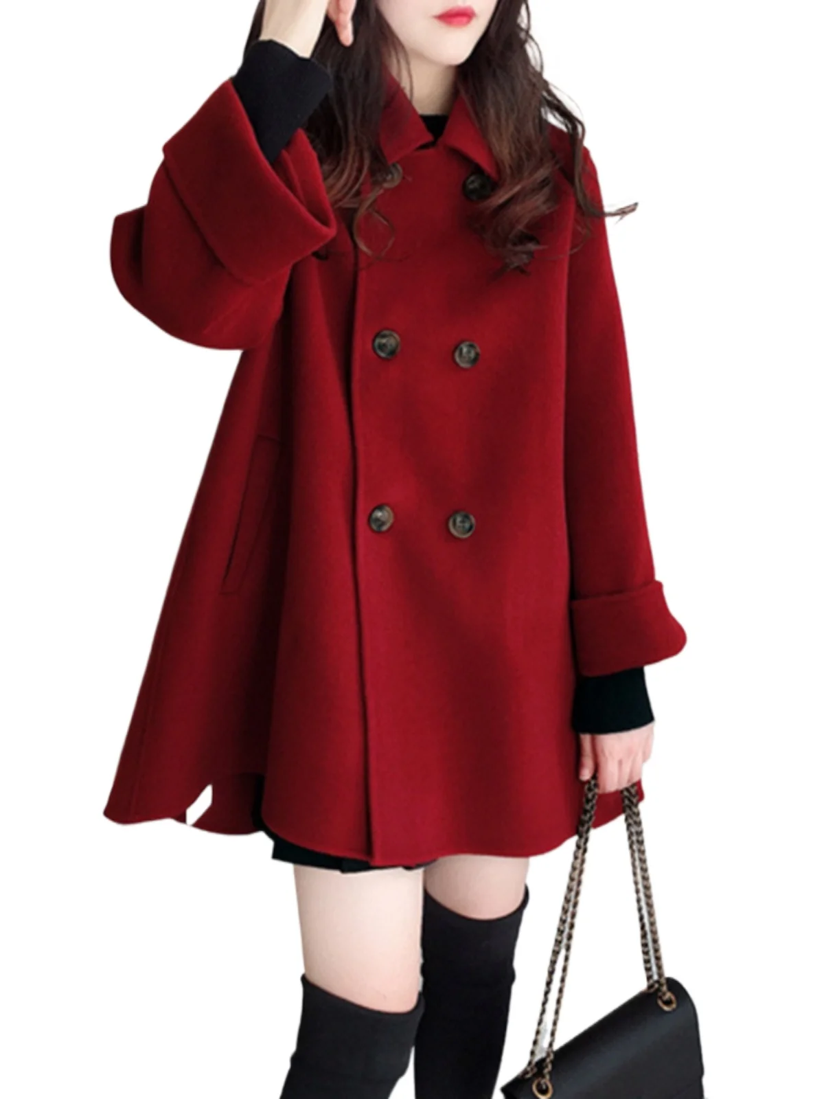 

Women's short double-faced cashmere coat, Korean style, loose fit, slimming, niche temperament