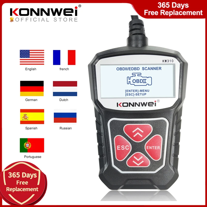 

KONNWEI KW310 OBD2 Scanner for Auto OBD 2 Car Scanner Diagnostic Tool Automotive Scanner Car Tools Russian Language PK Elm327