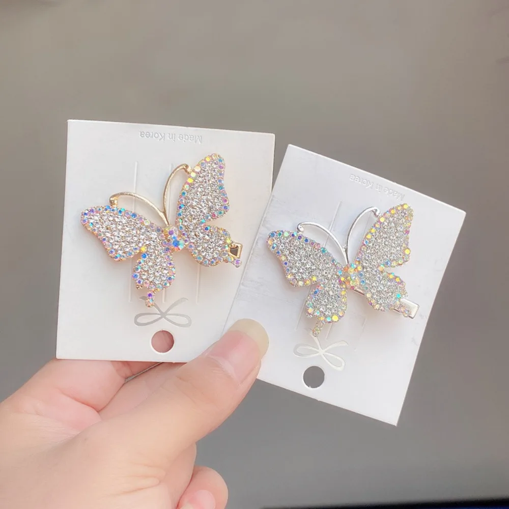 Bangs Clip Shine Will Move Simulation Butterfly Hairpin for Women Girl Headdress Rhinestone Duckbill Clip Hold Hair Accessories