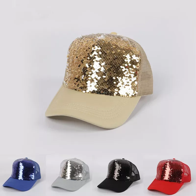 10Pcs Sublimation Blank Sequin Baseball Caps Unisex Solid Color DIY Custom Hats Christmas Party Decorative Accessories Gift
