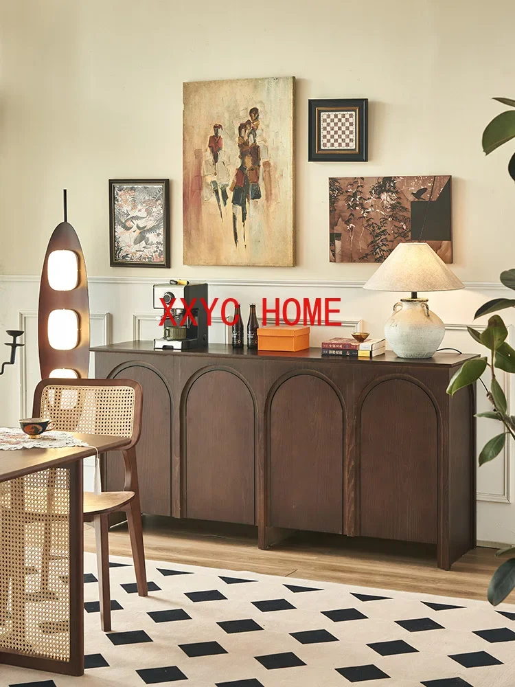

Retro Dining Edge Solid Wood Rattan Household Storage Storage Hallway Wall Arch Tea Cabinet