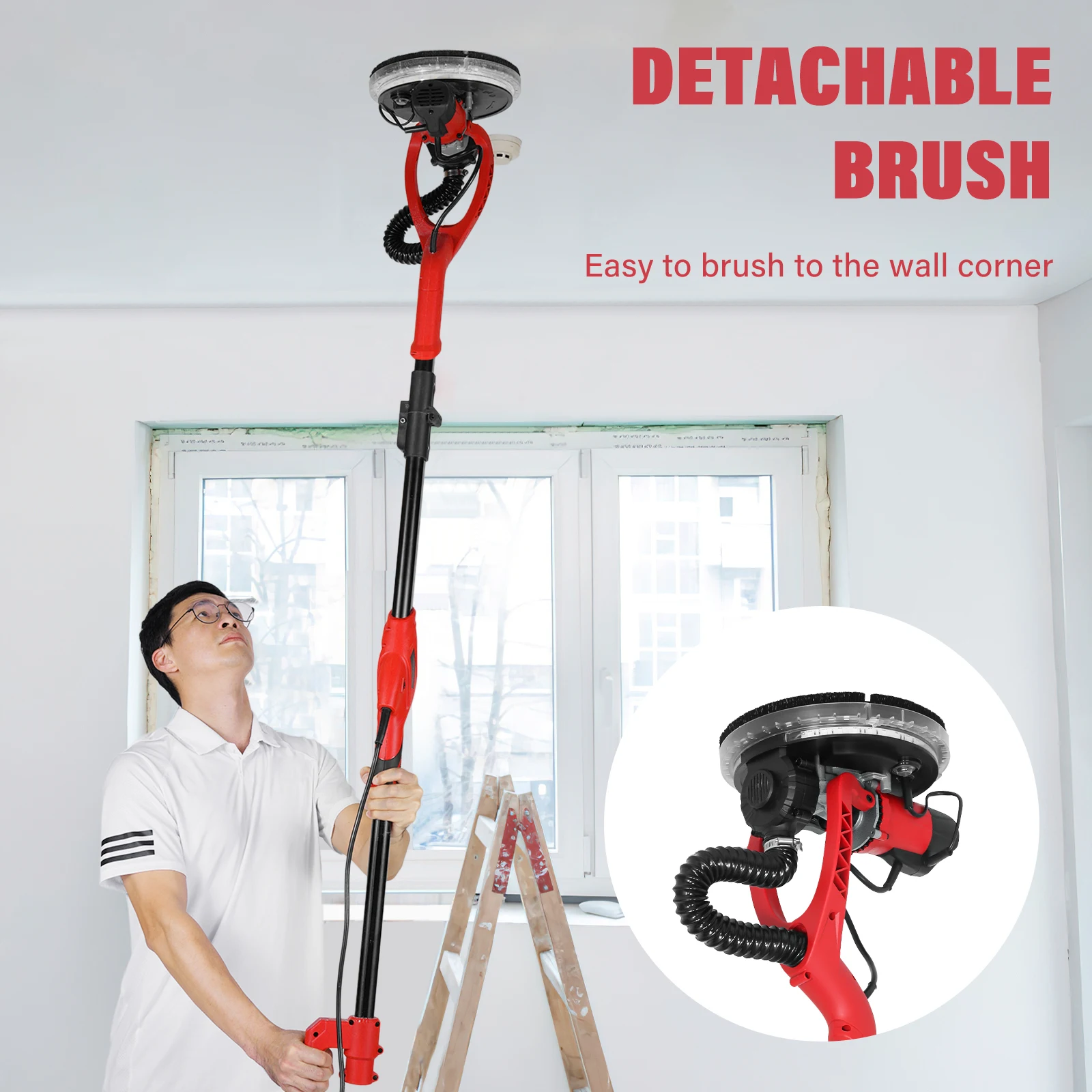 ماكينة صنفرة الحوائط الجافة 750 وات 6A مع 14 قطعة من أقراص الصنفرة 6 سرعات متغيرة 1100-1850 دورة في الدقيقة ماكينة صنفرة الحوائط الجافة الكهربائية مع ضوء LED #5