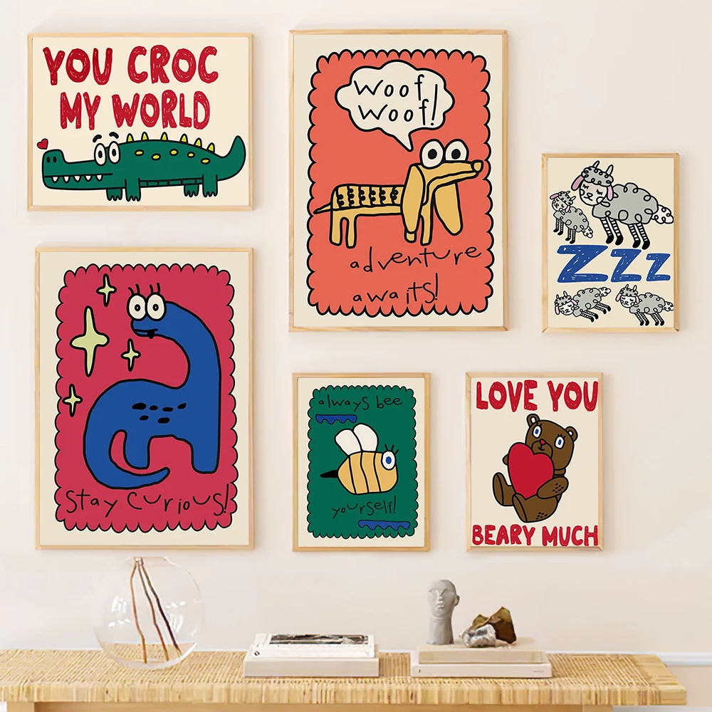 

Funny Colorful Kids Room Posters Cartoon Canvas Painting Cute Animals Print Wall Art Picture Home Decoration Gift for Children