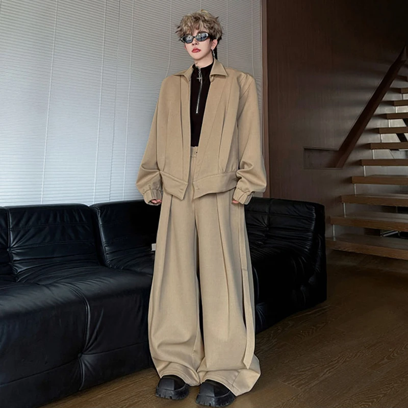 LUZHEN 2025 Autumn New Two-piece Sets Men's Fashion High Quality Streetwear Solid Color Loose Wide Leg Casual Pants Coat JY4424