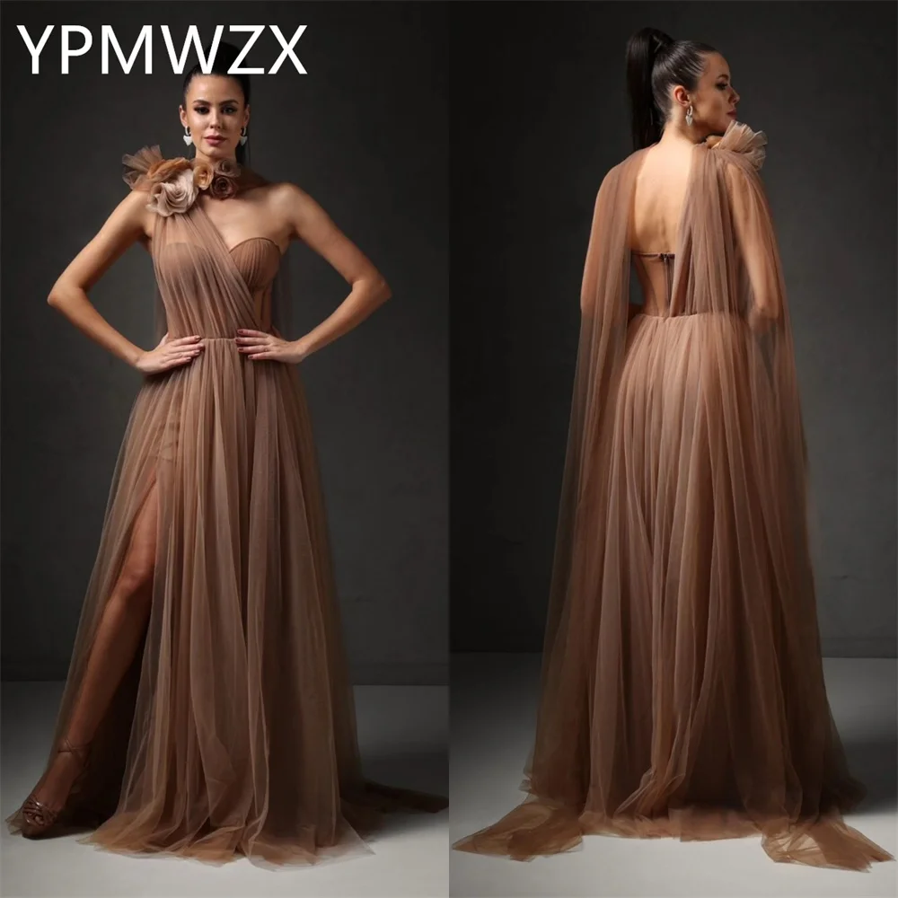 

Customized Evening Dress Party Occasion Women Formal YPMWZX One Shoulder A-line Floor Length Skirts Fold Bespoke