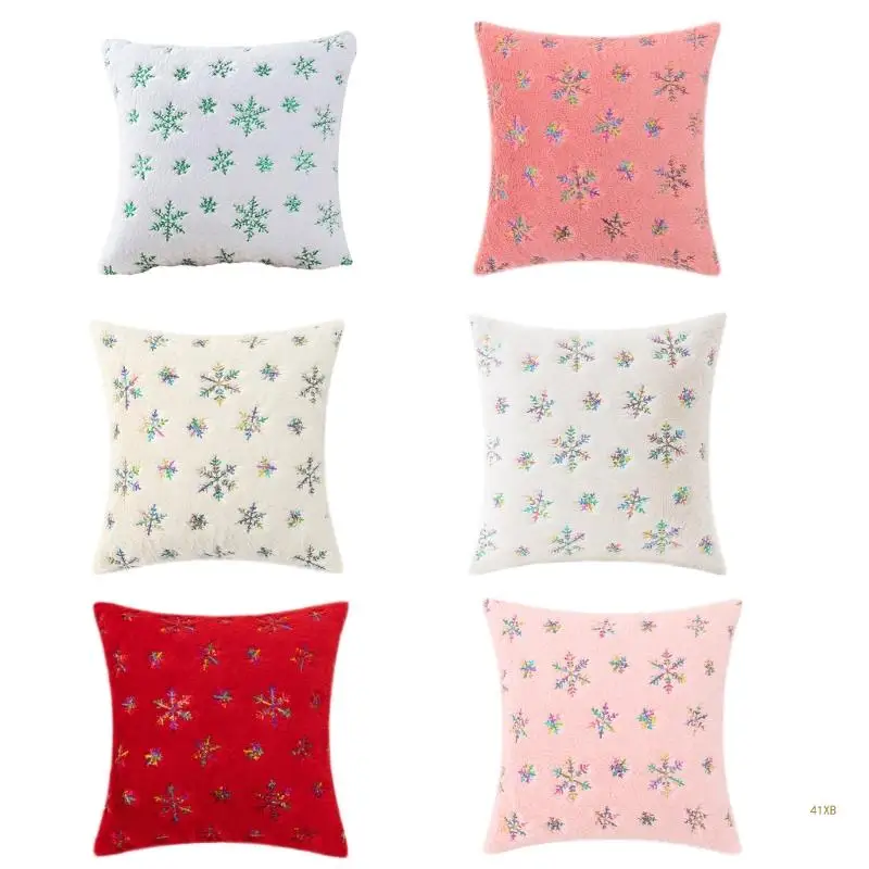 

41XB Snowflake Print Cushion Cover Sofa Couch Decor Pillow Cover Christmas Pillowcase