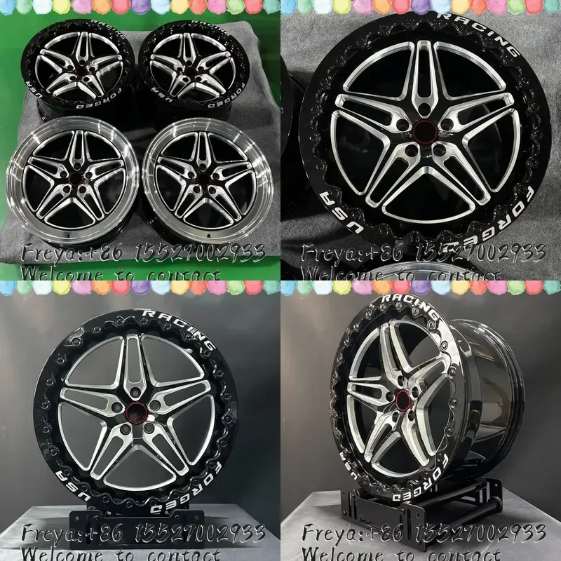 15x10 17x10 18x10 Drag Wheels Forged Beadlock 5x114.3 5x115 Black Machined Five Spoke for Mustang GT Corvette Hellcat Racing