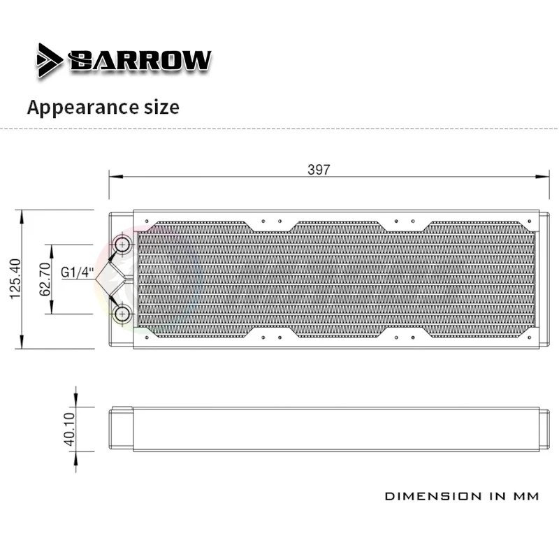 Barrow Watercooling 360 Copper Radiator High Density Single Wave, G1/4\'\' 40mm Thick For 12cm Fan DIY Watercooler Rad,Dabel-40a
