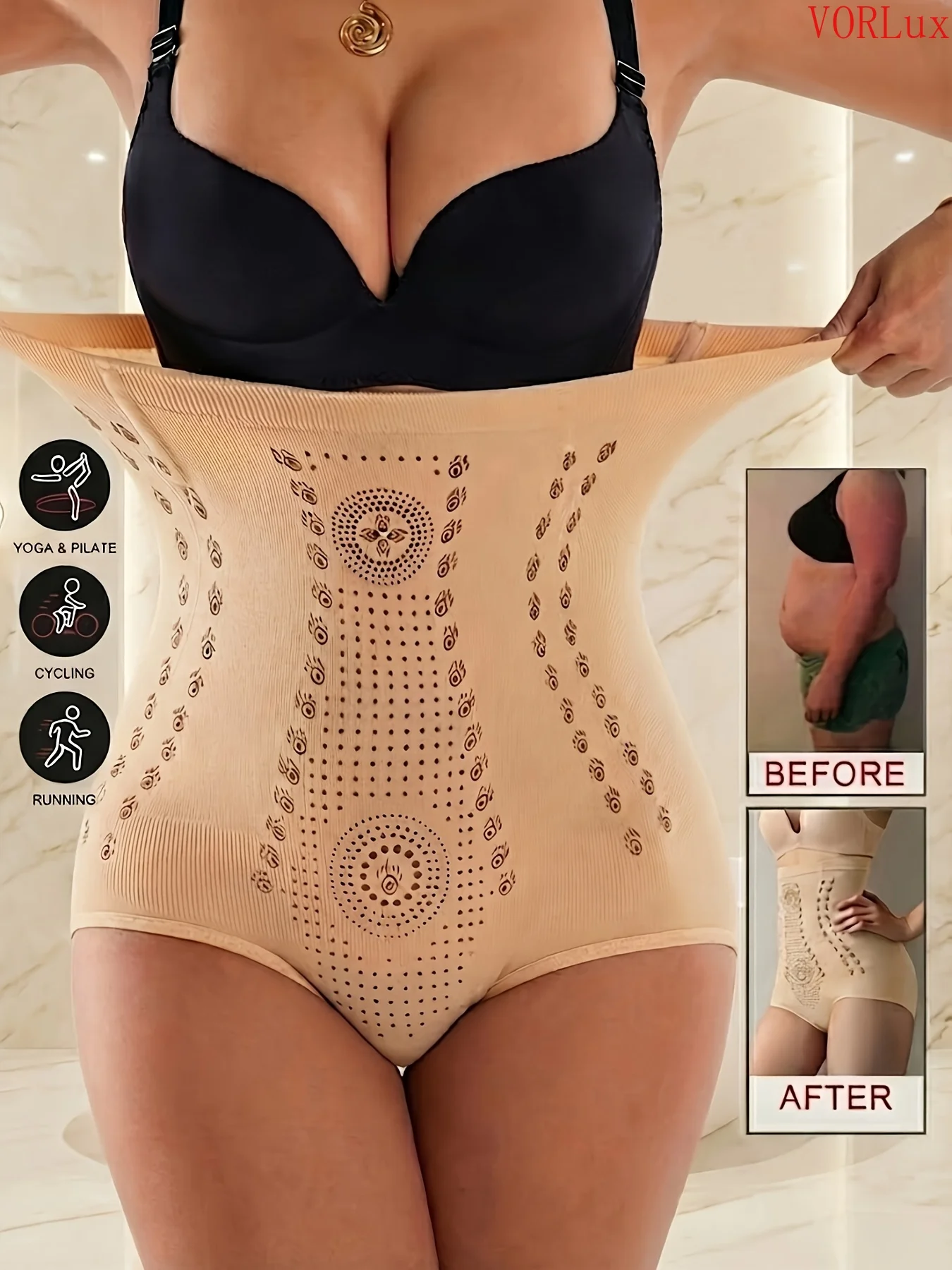 Women Postpartum High Waist Shapewear Shorts, Enhanced Butt Lift Seamless Tummy Control Body Shaper, Breathable Perforated High Compression Invisible Slimmer Under Dresses Jeans for Yoga Pilates Daily Wear
