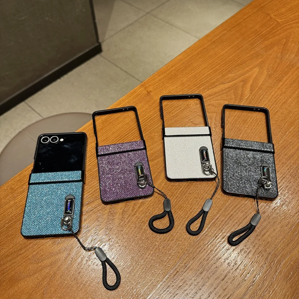 Invisible Bracket Holder Z Flip7 Hinge Protective Case For Samsung Galaxy Z Flip 7 6 5 4 3 Flip6 Black Lanyard Shockproof Cover