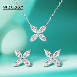 3.6CT Butterfly Moissanite Jewelry Set for Women S925 Sterling Silver Marquise Diamond Pendant Necklaces Clover Earrings Gifts
