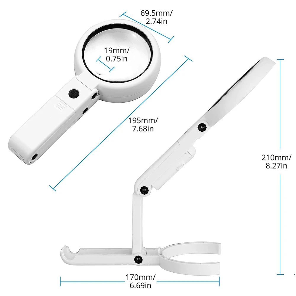 5X 11X Magnifying Glass With Light And Stand 2 Level Dimmable  Foldable Loupe Handheld Magnifying Glass For Seniors Reading