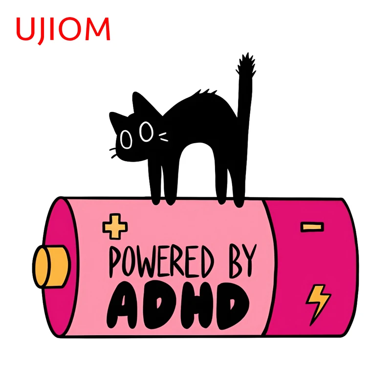 UJIOM Cat Pink Wall Sticker Powered By ADHD High Quality Waterproof Vinyl Decal Suitable For Sofa Wall Wallpaper Home Decor