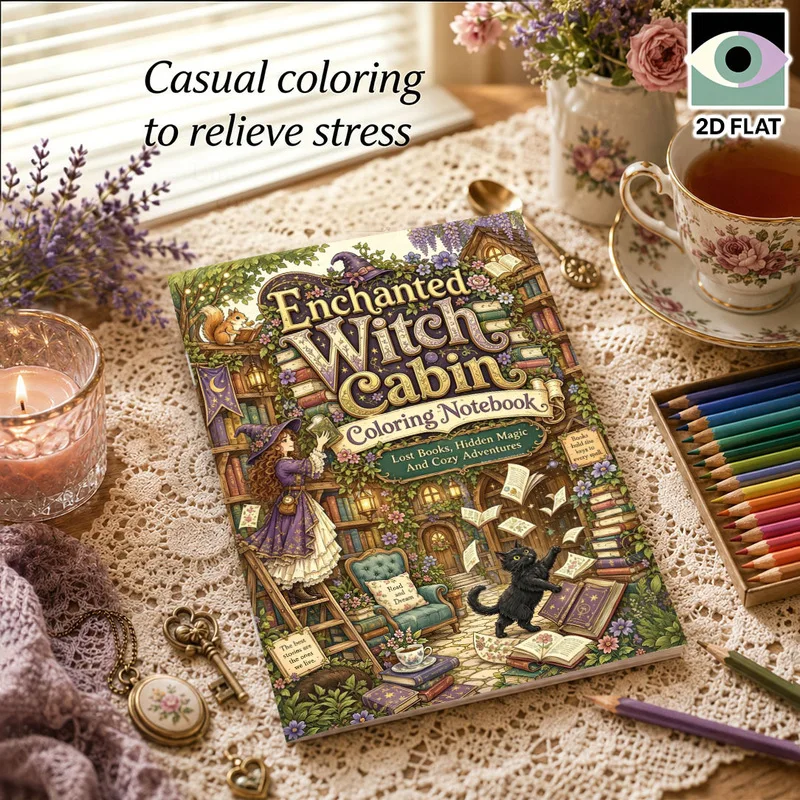 Magic Witch Coloring Book, B5 Adult Stress Relief Coloring Album, 18 Sheets Magic Style Drawing Sketchbook for Colored Pencil Ha