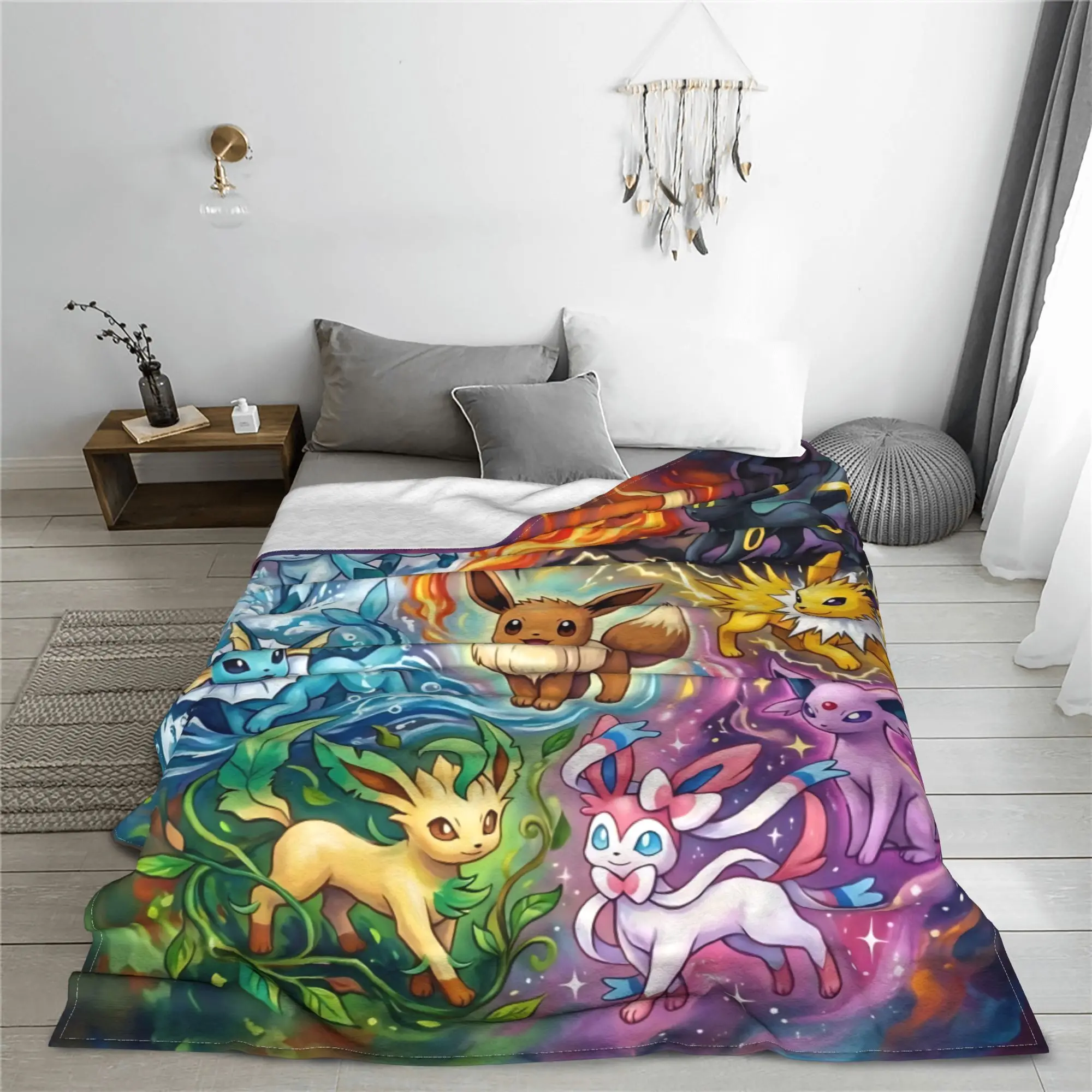 1PC Pokemons Theme Anime Eevee  Winter Blankets for Adults Bedding Home Interior Sofa Knee