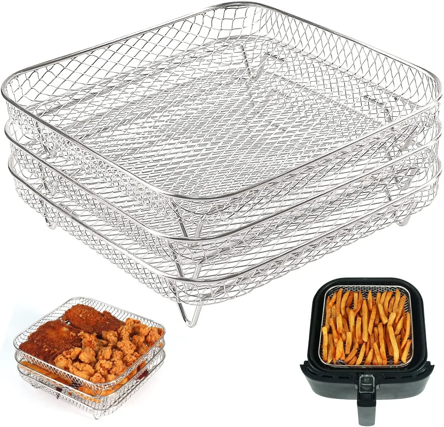 

Air Fryer Baking Tray Stainless Steel Air Fryer Accessories, Home Kitchen Baking Tools Air Fryer Kitchen Accessories