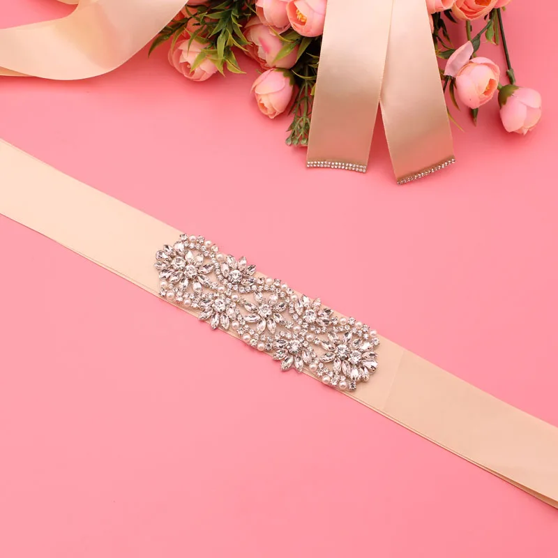 Crystal Rhinestones Wedding Belt Luxury Bridal Belts Sash White Ivory Champagne Ribbon For Women Evening Dress Bride Jewelry