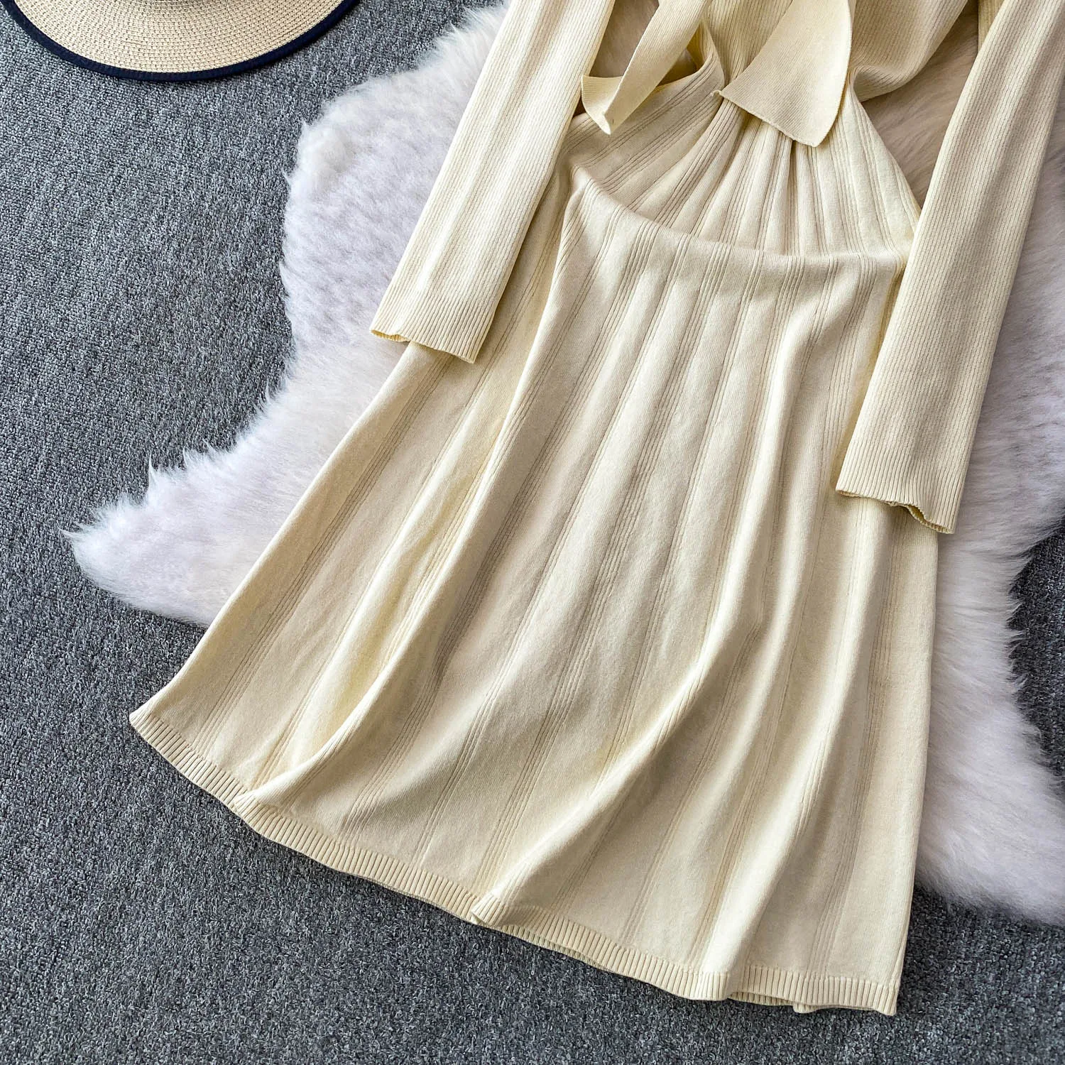 세련된 빈티지 섹시한 v 넥 긴 소매 슬림 우아한 요정 한국 패션 Boho Sundress 여성 의류